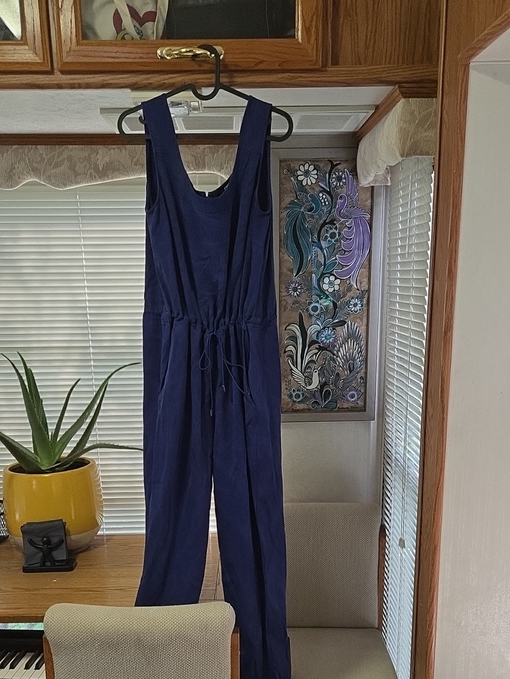 DKNY Navy Blue Sleeveless Drawstring Jumpsuit